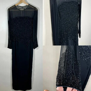 Chic Black Beaded Midi Dress